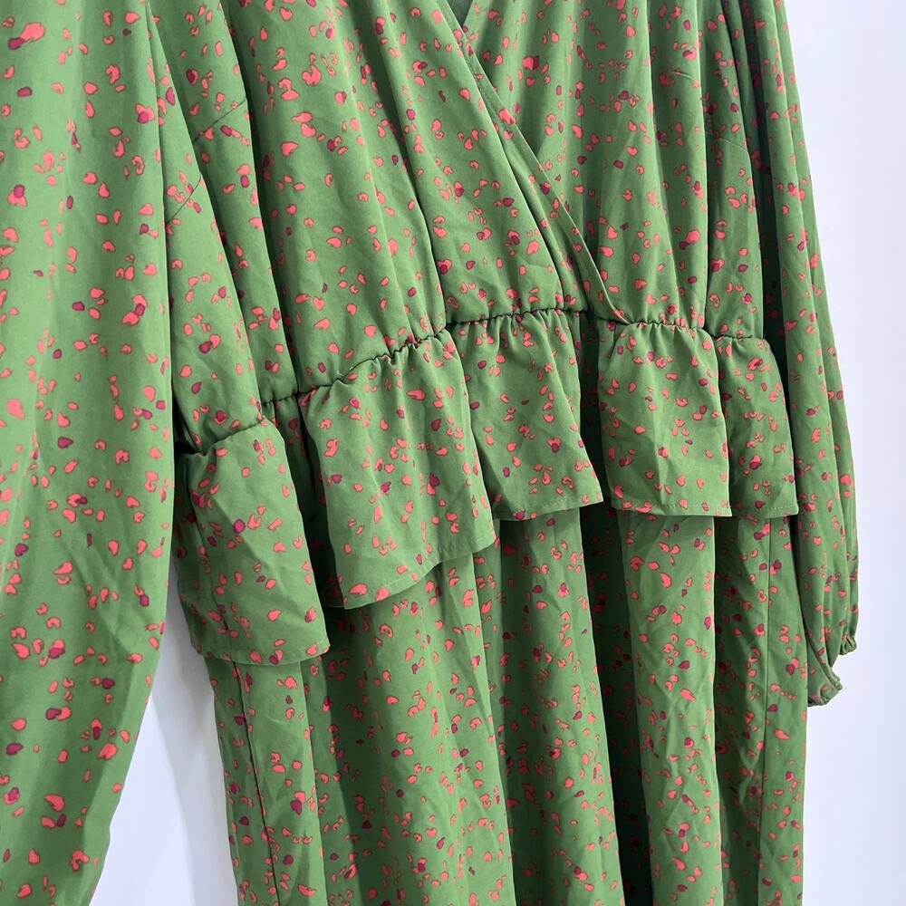 Eloquii Elements Midi Green Print Long Sleeve Pea… - image 4